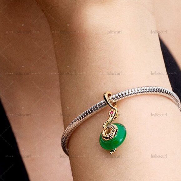 Pandora Snake Green Murano Glass Dangle Charm - Picture 2 of 2